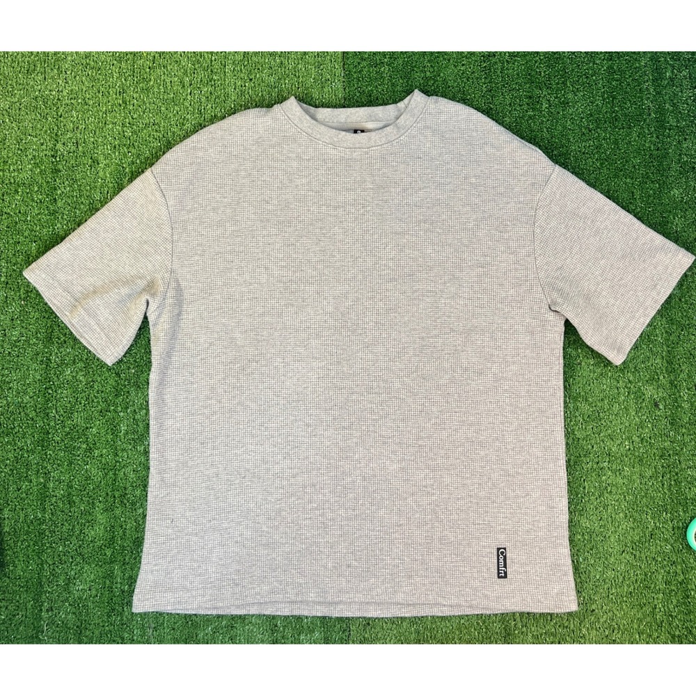 Comfrt Mens Grey Waffle Knit Short Sleeve Shirt Baggy Oversized S/M
